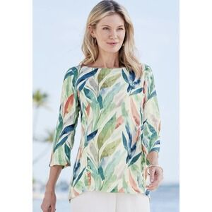 Soft Surroundings Celeste Metallic Button Front Tunic Medium Leaves Bright